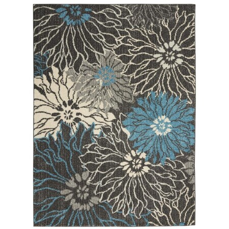 Palacedesigns 4 x 6 ft. Charcoal & Blue Big Flower Area Rug PA3659611